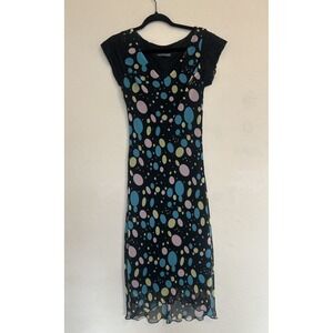 Vintage Johnathan Martin Y2K 90s Dress M Polka Dot Lace Long Pastel Dainty Midi